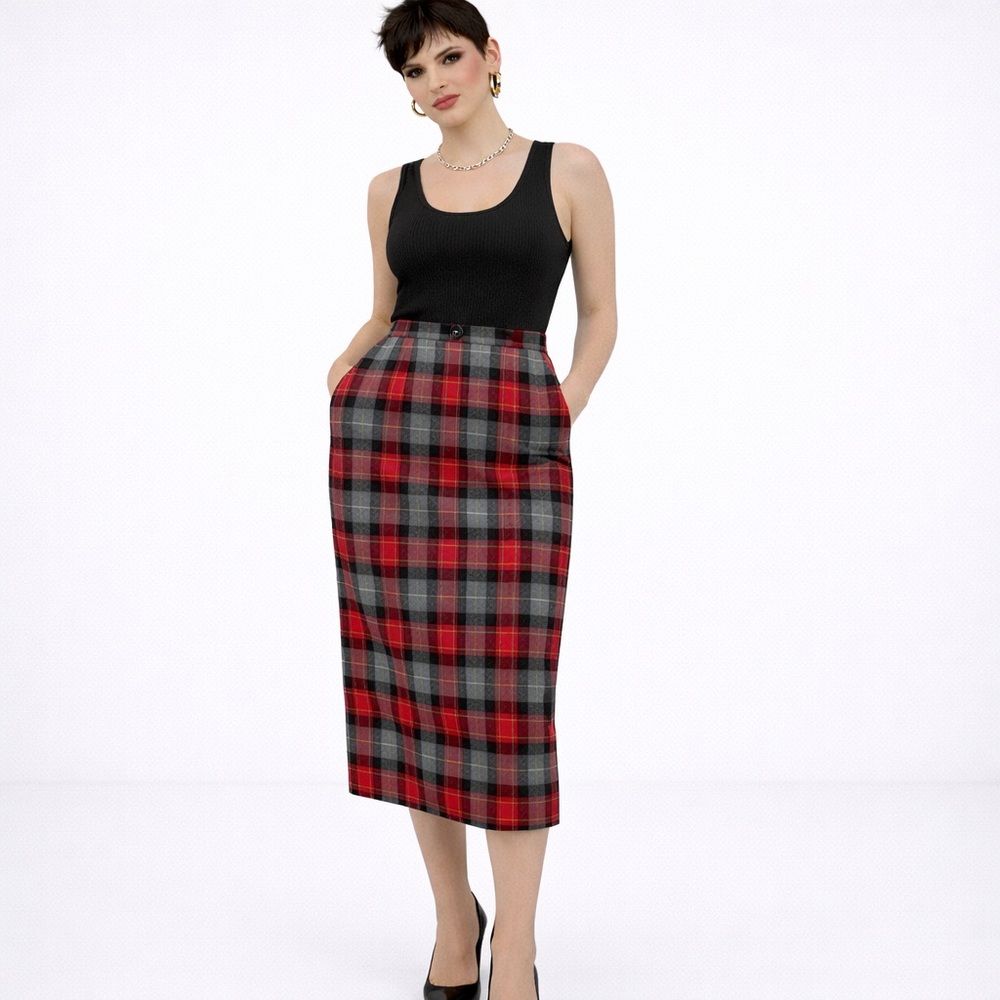 Vintage Red and Black Plaid Pencil Skirt Wool DarkAcademia Goth Grungy Sz L
